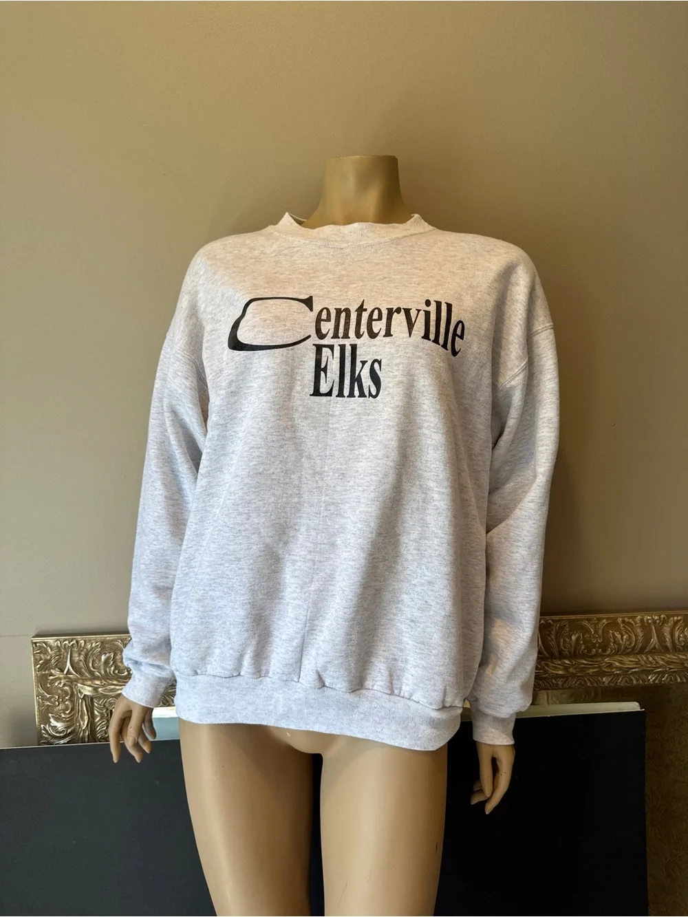 Hanes Light Gray Crewneck Sweatshirt with Black Centerville Elks Print